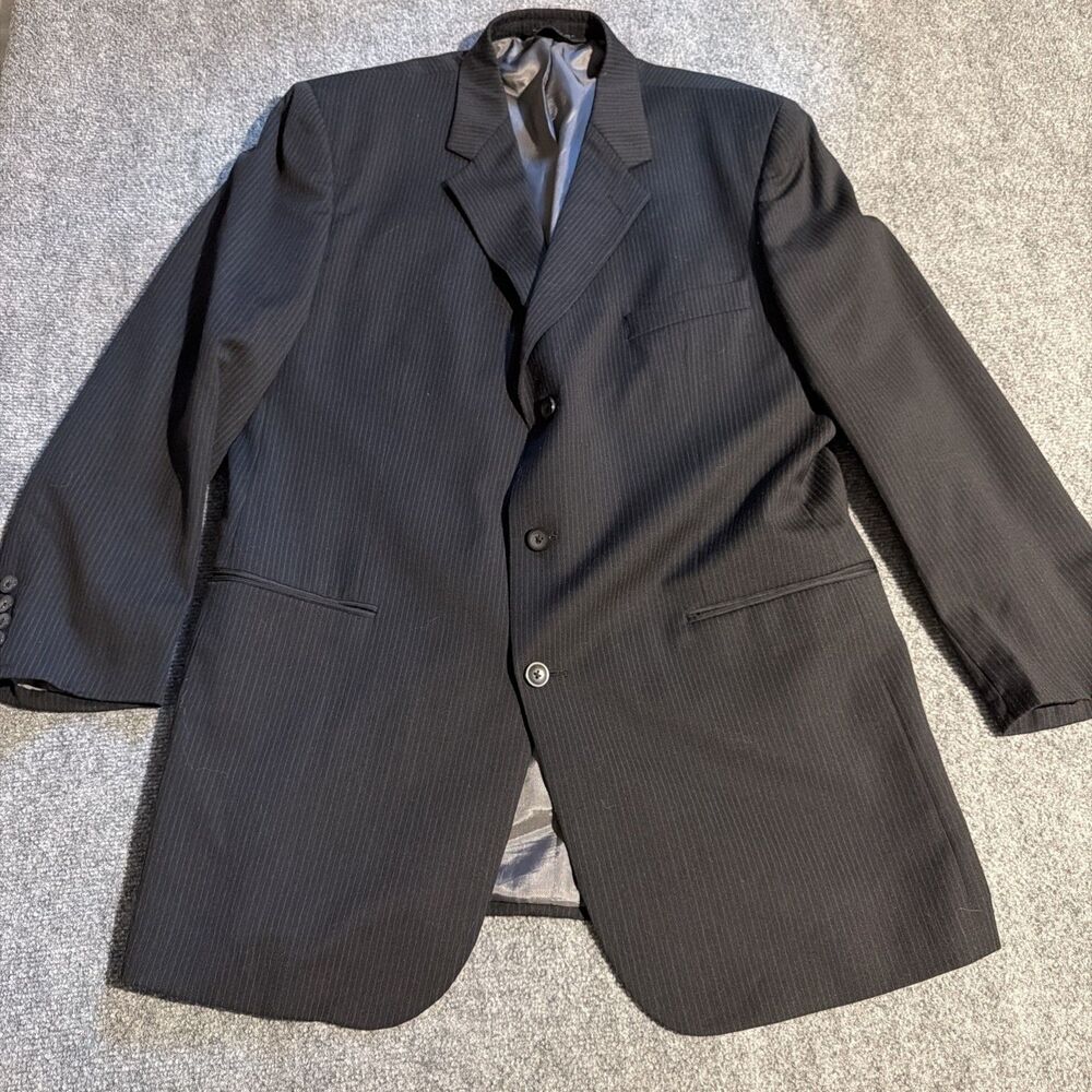 J Ferrar Blazer Sport Coat Jacket Men's Size 44L Black Striped 100% Wool